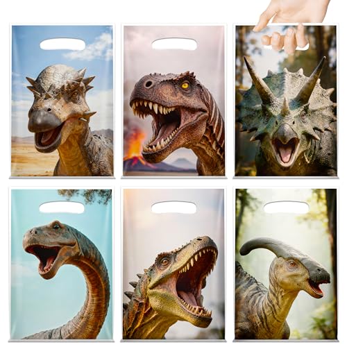 Bsenhe 60PCS Dinosaur Party Favor Bags Dinosaur Goodie Candy Bags Dino Birthday Gift Bag Plastic with Handles for Boys Kids Birthday Party Supplies