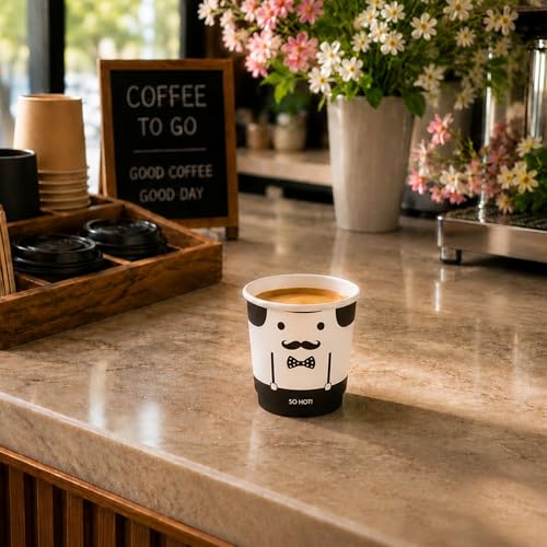 Image of Restaurantware 4 Ounce Disposable Cups, Pack of 500 Double Wall Hot Cups - Lids Sold Separately, Rippled Wall and White Paper Insulation, Monsieur Design, Ideal for Serving Tea, Coffee, and More