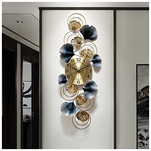Grande horloge murale en métal 3D ginkgo moderne pour décoration chic