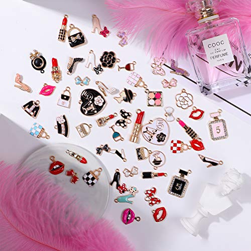 G.c 55Pcs Women Assorted Enamel Charms Lipstick Perfume Makeup Charm Pendants Diy Necklace Bracelet Earring For Jewelry Making #TOP1