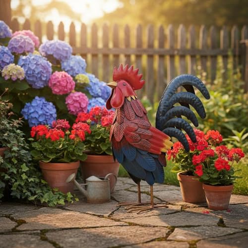 Coq décoratif en métal coloré pour jardin et balcon résistant