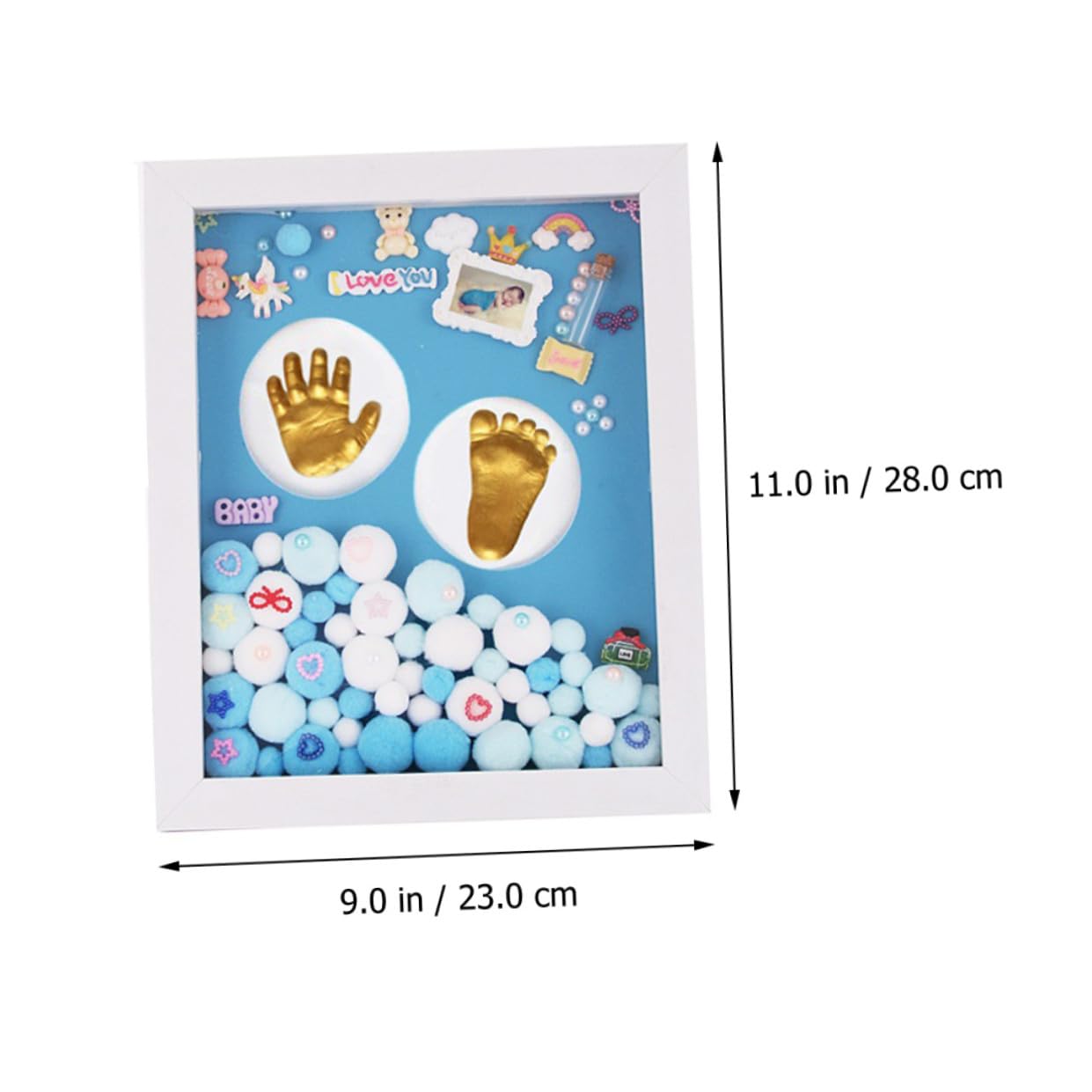 Cornice Portafoto Impronta della Mano e Piede del Set Ricordo Battesimo in Acrilico Resistente Confezione Regalo Blu per Genitori e Neonati