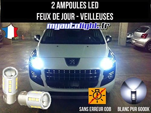 Xenon White LED Daytime Running Lights Headlamp Pack for Peugeot 3008