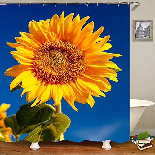 Rideau de douche tournesol jaune et bleu KnSam 180x200 cm en polyester imperméable