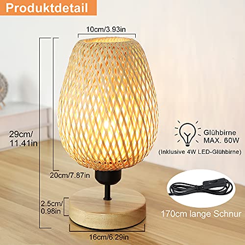 Depuley-Modern-LED-Tischlampe-Rattan-aus-Bambus-und-Holz-Dekorative-Nature-Tischleuchte-mit-E27-Fassung-max-60-Watt-Nachtlicht-Leselampe-fuer-Schalfzimmer-Kinderzimmer-Gluehbirne-enthalten