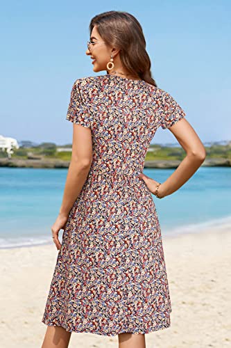 Image of Newshows Women's Pockets Wrap V Neck Floral Summer Vacation Casual Sundress | Wrinkle Free, Stretchy, Summer Beach Floral Sundress 2026, Casual Dress for Vacation, Guaduation, Side Pockets, A-line