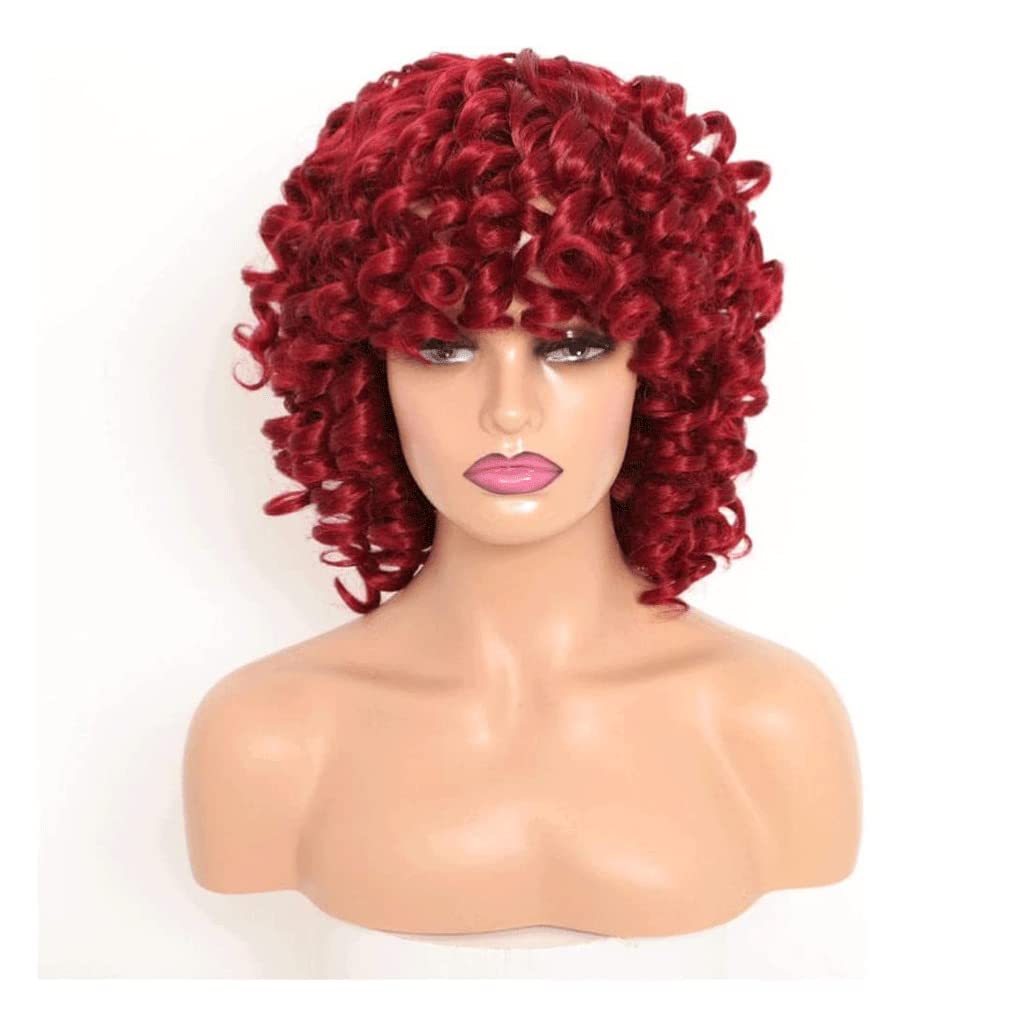 LIOONS Parrucca realistica Parrucche Corte Ricci Afro per Donne Nere con frangetta Evidenziare Parrucca 13 "/ 32 cm Parrucca Traspirante Cosplay per Uso Quotidiano Eleganza Naturale
