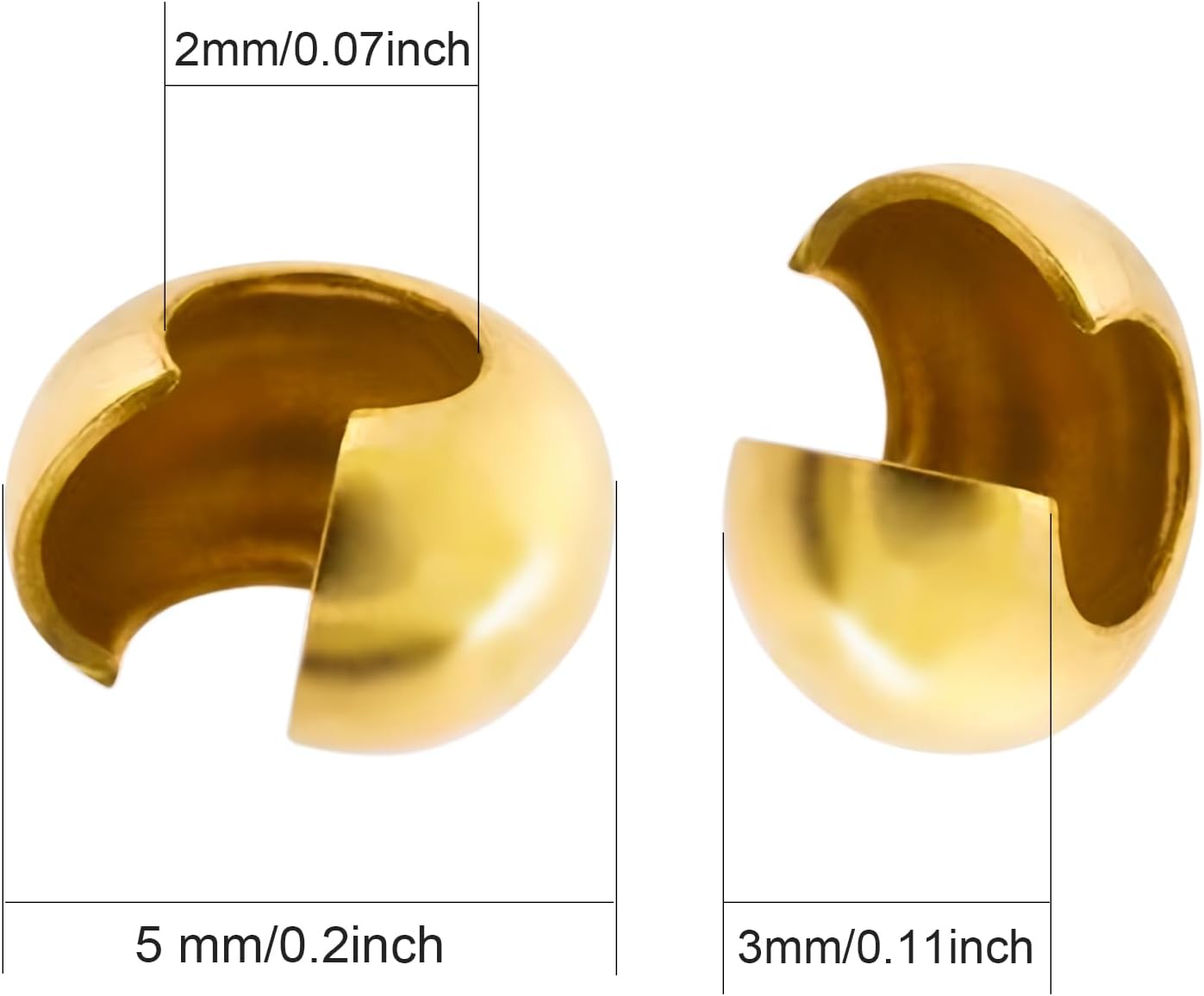 100pcs Crimp Beads for Jewelry Making - 18K Gold Crimp Bead Covers, Half Round Open Crimp Bead Knot Covers 4mm (0.16 Inch) Beads Gold Plated Brass for Jewelry Craft Making - Image 4