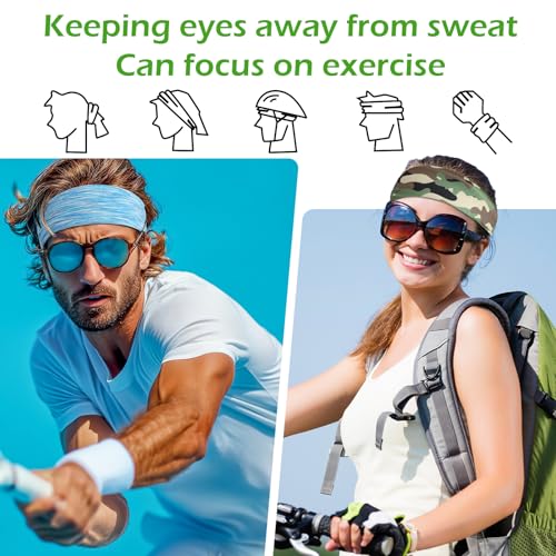 Image of Foaincore 16 Pcs Sports Headbands for Men Breathable Mesh Workout Sweatbands Elastic Moisture Wicking Stretchy Wide Hair Bands for Women Sports Running Basketball Yoga