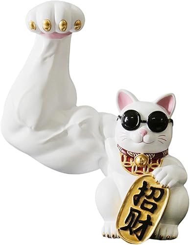 Prettyia Estatua de gato de la suerte, brazo agitador de gato de la suerte, brazo musculoso de mano gigante, decoración de gato agitado, gato de la