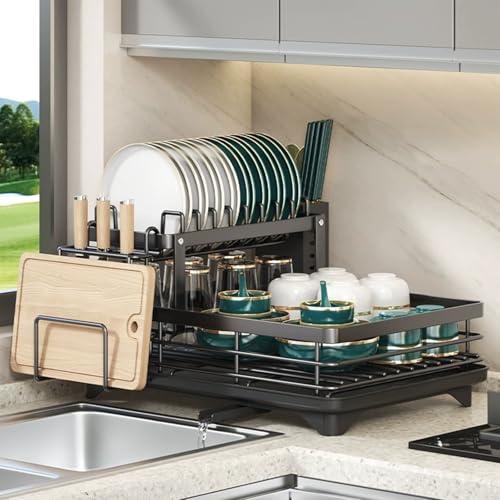 Égouttoir à vaisselle gain de place compact avec planche de séchage efficace intégrée