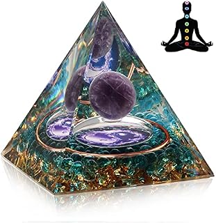 Orgone Pyramid Crystal, Stone Orgone Pyramid Amethyst Sphere Life Tree Balance Chakras, Meditation Aids Sleep, Health Protection Positive Energy Generator to Attract Wealth and Wisdom (Green)