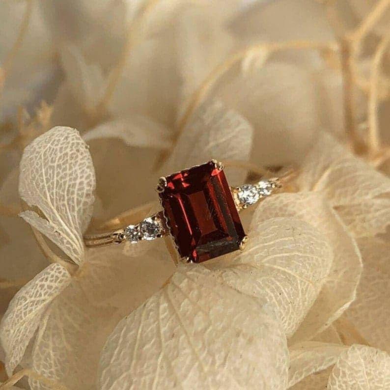 Red Garnet Ring 14K Solid Gold Ring Vintage RIng Engagement ring delicate Ring Bridal Ring promise Ring Mother's day gift for her2