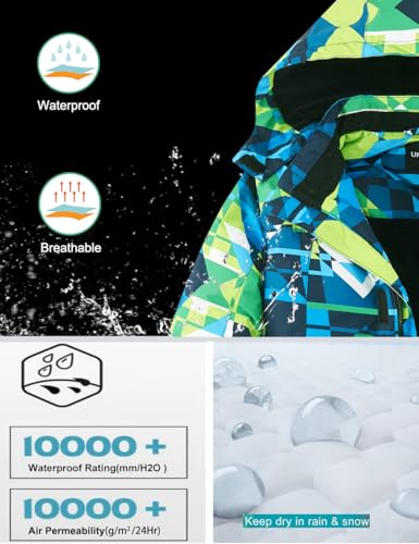 UMMTOM Jaqueta de esqui impermeável para meninos, quente, de lã de inverno, casaco de neve com capuz