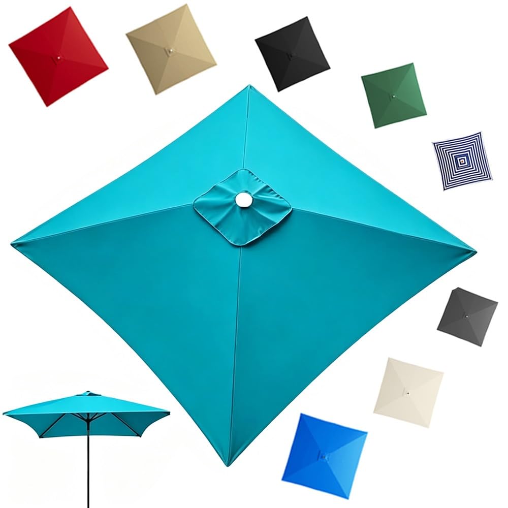 GJPXFR 4/8 Ribs Square Umbrella Replacement Canopy, 8x8ft 9.8x9.8ft Outdoor Parasol Canopy Cover Patio Umbrella Top Cover Replacement Fabric(Lake blue,2.5x2.5m/8.2x8.2ft)