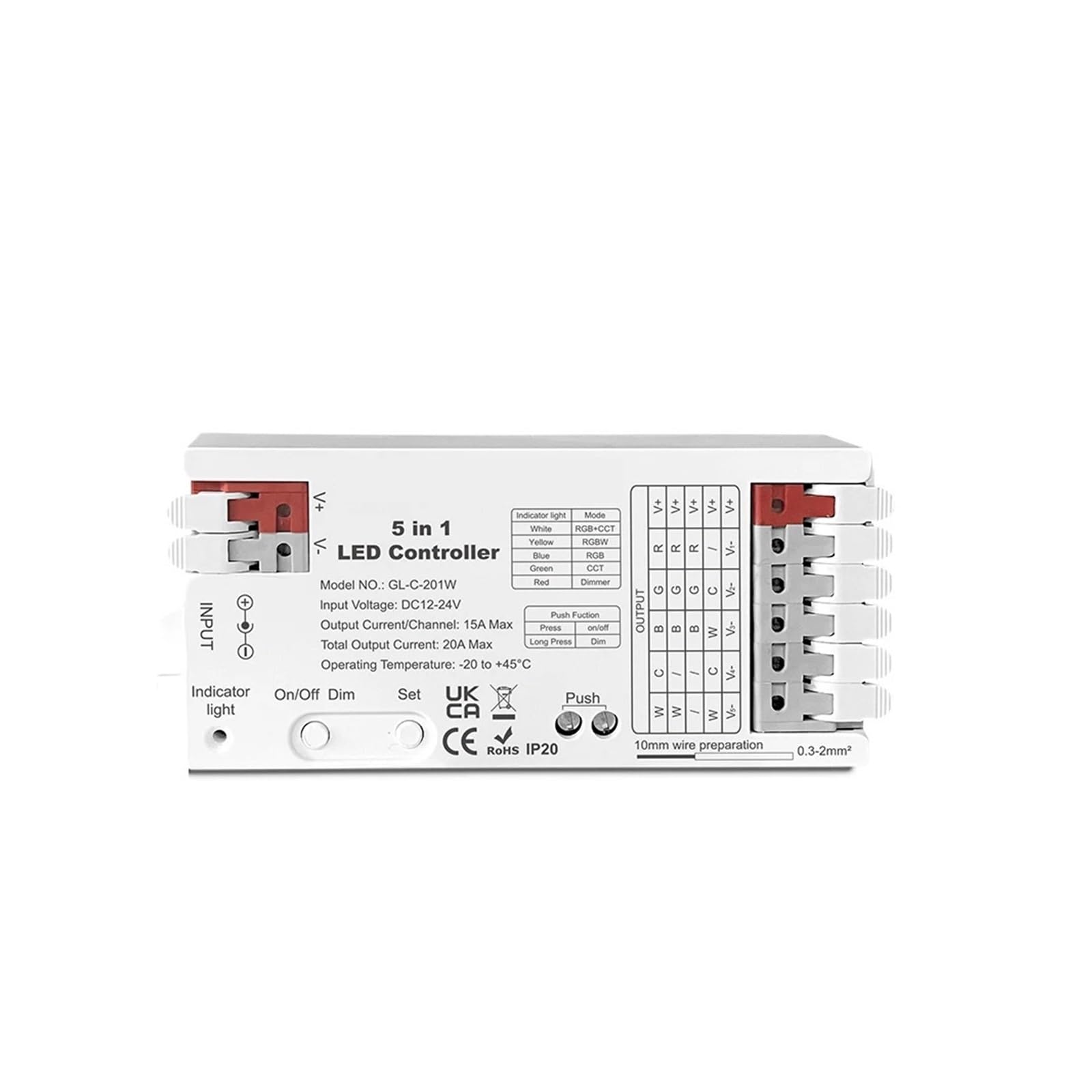 Atenuador LED 20A 12V 24V con control por voz para tiras RGBCCT y RGBW de alto rendimiento