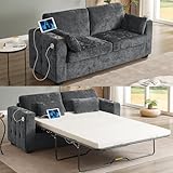 ONBRILL 76' Pull Out Couch Bed, Full Size Sleeper Sofa,2-in-1 Convertible Loveseat Pullout Couch with Memory Foam, 2 Pillows, USB Port, Cup Holder, Couches for Living Room, Small Spaces,Chenille,Grey