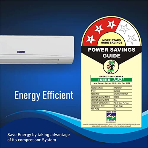 Image of Oneiric 1 Ton 3 Star Split Air Conditioner (White) with 1+5 Year Warranty