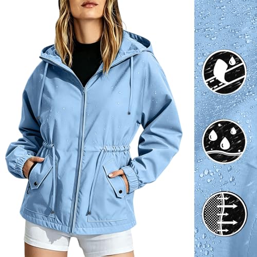 Chaqueta impermeable ligera de mujer que soluciona los cambios de clima y viento exterior 4