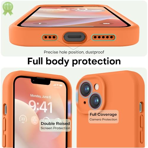 Image of LOVE 3000 Designed for iPhone 14 Case, Premium Silicone with [Soft Anti-Scratch Microfiber Lining] Shockproof Protective Phone Case for Men Women Girls 6.1 inch, Bright Orange