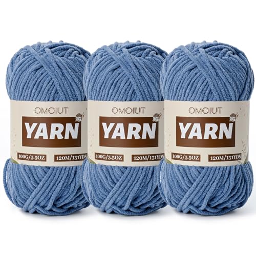 Image of 3 Packs Plush Chenille Chunky Crochet Yarn - Baby Yarn for Crocheting Soft - Velvet Yarns Knitting for Blankets Crafts - Fluffy Amigurumi Yarns 300g / 393yd (3 Navy Blue)