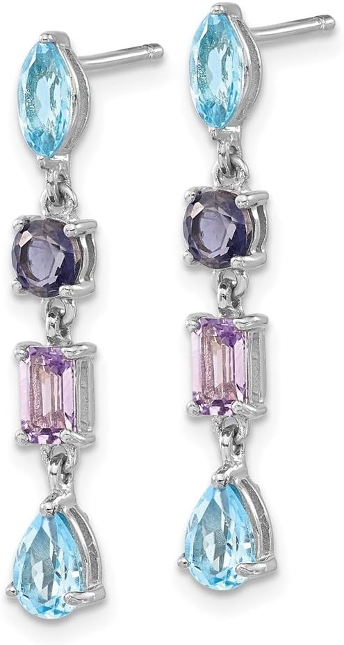 Diamond2Deal 925 Sterling Silver Rhodium Amethyst Blue Gemstone and Iolite Dangle Earrings (L- 1.22 inch, W- 0.2 inch)