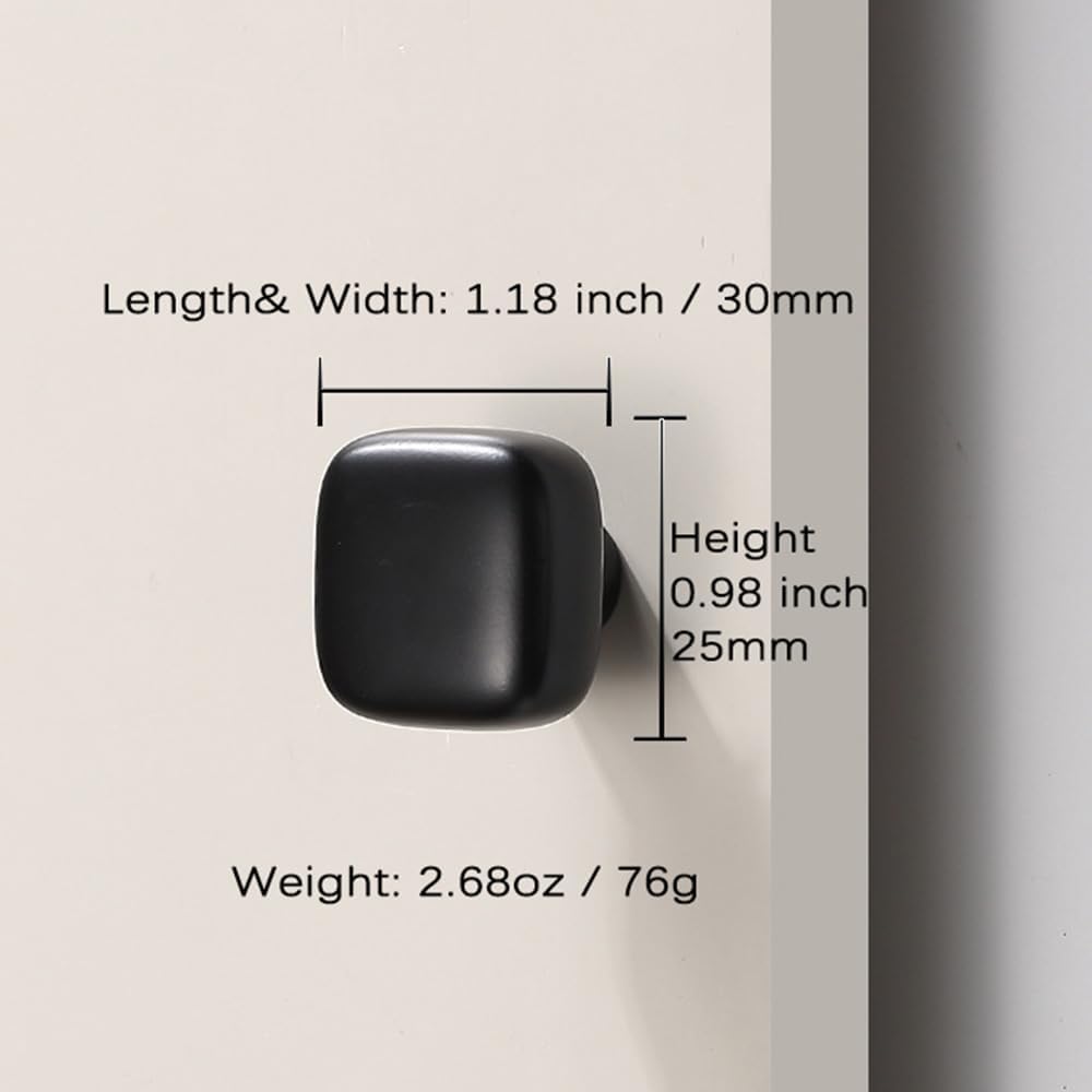 8 Pack Black Cabinet Knobs 1.18" Vintage Drawer Knobs Zinc Alloy Single Hole Square Pulls for Dresser 30mm Round Cupboard Handles for Kitchen Wardrobe Bathroom Hardware