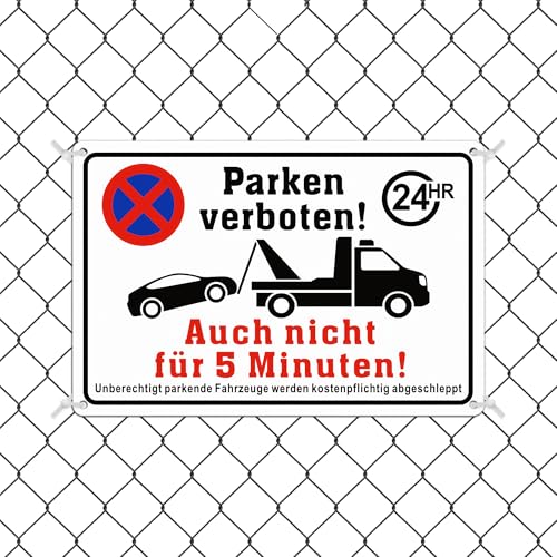 TAKULA Parken Verboten Schild 30x20cm - Mit 'Auch Nicht für 5 Minuten!', Schilder Parkverbot, Parkverbotsschilder, Warnung & Abschleppdrohung | 1 Stück