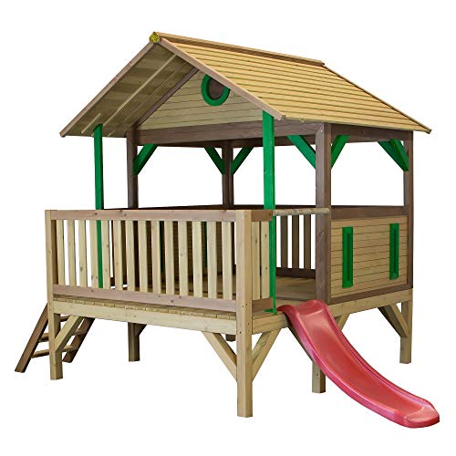 Preisvergleich Produktbild Beauty.Scouts Holzspielhaus mit Veranda + Leiter + Rutsche Taavi 212x349x233cm aus Zedernholz braun Kinder Kinderspielhaus Holzhaus Stelzenhaus Liebe zum Detail