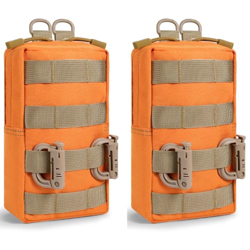 FRTKK 2 Pack Molle Pouches - Tactical Compact Water-Resistant EDC Pouch Bag Small Utility Pouch (2 Pack - Orange 3)