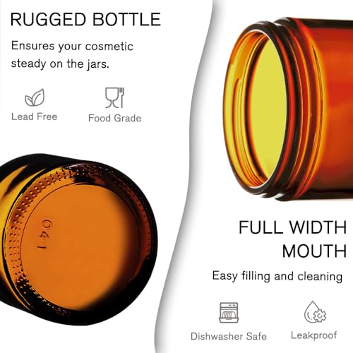 4 oz Glass Jars with Lids, 2 Pack Amber Jars with Lids & Inner Liners, Wide Mouth | Glass Black Mason Jars for Cream, Lotion, Honey, Jam, Jelly | Kitchen & Home2
