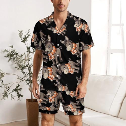Fall Donkey Mens Pajamas Set Short Sleeve Sleepwear Summer Pjs Sets 2 Piece Loungewear Nightwear2