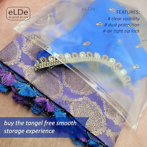 Image of eLDe Set of 8 Saree Covers for Storage | Large Clothes Organizer for Wardrobe, Transparent Saree Bags with Zip | Saree Organiser for Wardrobe, Lehenga & Blouse Organizer, Travel Clothes Storage Bags