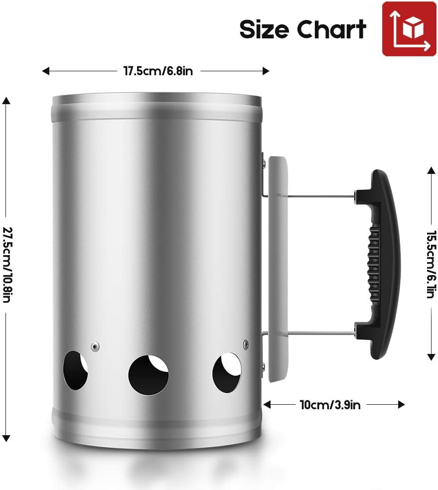 18 Inch Charcoal Grill+ BBQ Charcoal Chimney Starter 11"X7" Heavy Duty for Charcoal Grills