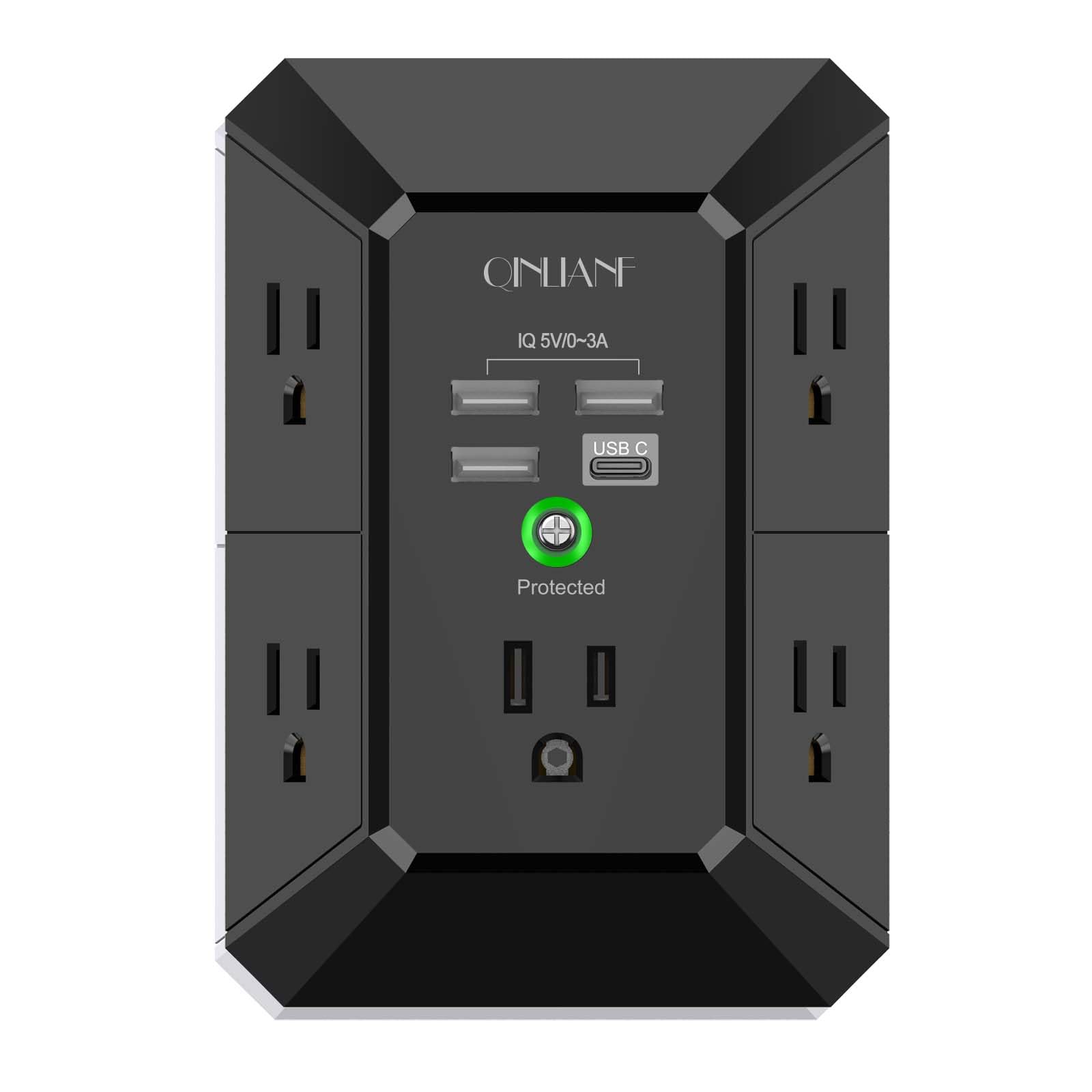 QINLIANF 5-Outlet USB Wall Charger Surge Protector