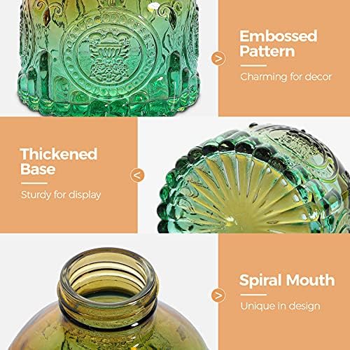 ComSaf Glass Bud Vase Set of 6, Small Vintage Flower Bottle, Crystal Sweet Pea Vase for Floral Arrangements, Table Centrepiece Decoration for Home Wedding Party Event Office, Modern Decor, Brown Green
