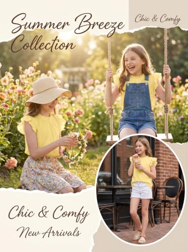 Image of Arshiner Girls Ruffle Short Sleeve Shirts Cute Summer Frill Neck Pleated Textured Blouse Tops