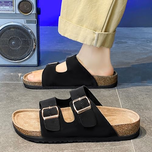Cork Footbed Slide Sandals for Women Men with Arch Support, Adjustable Buckle, Genuine Leather Comfortable Summer Outdoor Beach Sandal 6