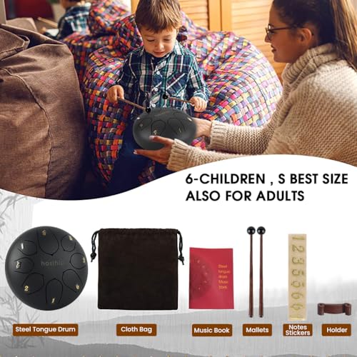 Image of HASTHIP Steel Tongue Drum 8 Note, 6 inch Percussion Instrument Handpan Drum with Bag, Music Book and Mallets for Kids and Adults Meditation Musical Education Concert Mind Healing Yoga (Black)