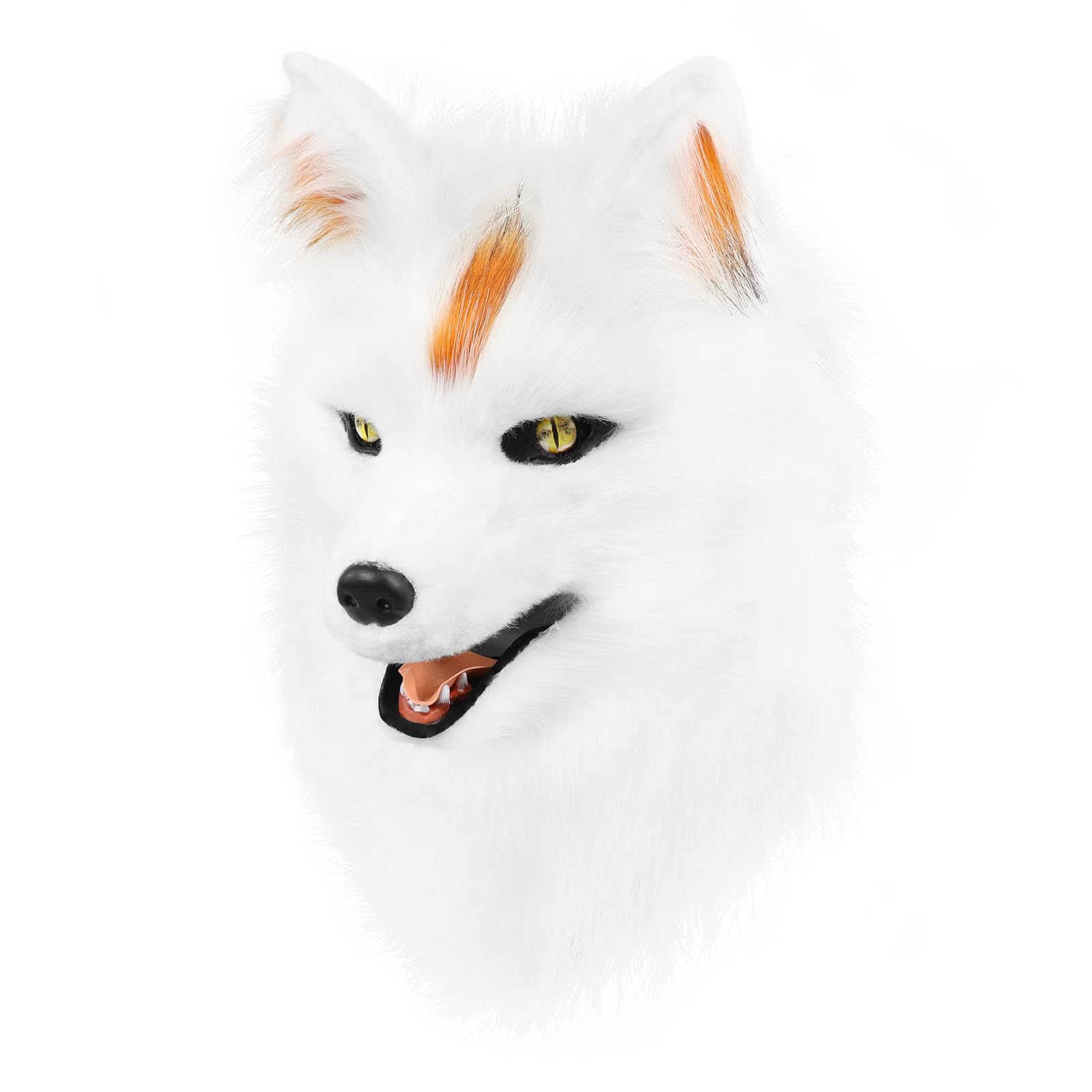 PPFINE Animal Faux Fur Wolf Dog Furry Full Head Mask Cosplay Costume Accessories for Halloween Party, White