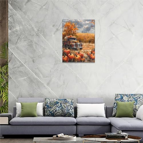 Fall-Decor-Wall-Art-Farmhouse-Autumn-Pumpkins-Pictures-Wall-Decor-Country-Autumn-Leaves-Red-Truck-Canvas-Painting-Print-Modern-Home-Decorations-Artwork-for-Bathroom-Bedroom-Living-Room-Kitchen-12×16 Fall Decor Wall Art Farmhouse Autumn Pumpkins Pictures Wall Decor Country Autumn Leaves Red Truck Canvas Painting Print Modern Home Decorations Artwork for Bathroom Bedroom Living Room Kitchen 12×16