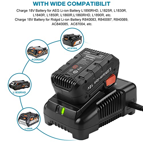 Energup 18V R86092 Charger for Ridgid 18V Battery AC840087P R840087 R840083 R840085 R840086 AC840089 AC840085 AC840086, Dual Chemistry Li-ion NiCad Ridgid 18V Battery Charger - Thumbnail 3