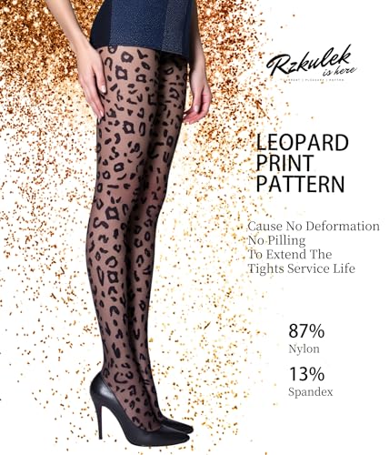 Image of Rzkulek Women's Sexy Animal Prints Sheer Tights Black Pattern Pantyhose Dating Silk Stockings Leopard Print (One Size, Leopard Print)