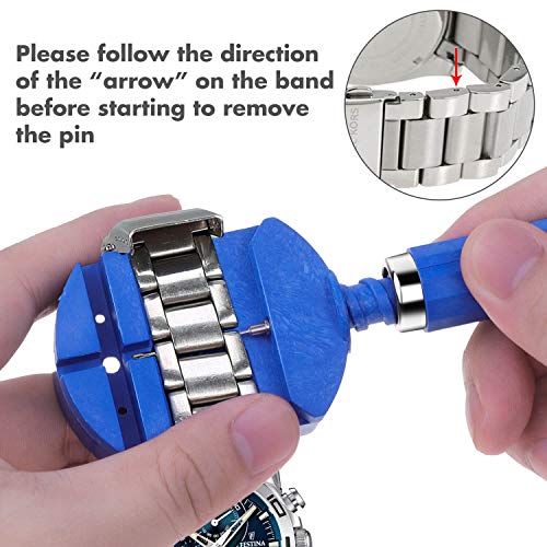Watch Link Removal Tool Kit, Cridoz Watch Band Tool Chain Link Pin Remover with 12pcs Replacement Pins and 3pcs Pin Punches for Watch Bracelet Sizing, Watch Strap Adjustment and Watch Repair