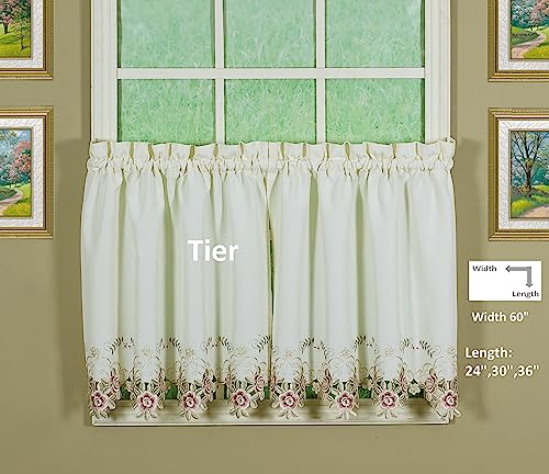 Today's Curtain Verona Reverse Embroidery Window Tier, 36-Inch, Ecru/Rose, W 60" x L 36" (1 Panels) - Image 2