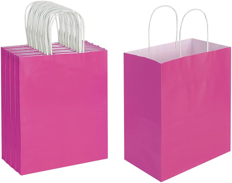 Oikss Each 50 Pack Medium Purple & Fuchsia Kraft Paper Gift Bags with Handles Bulk