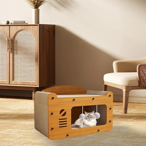 Cat scratch nest polyvalent avec griffoir intégré et jouet interactif pour chat - 6
