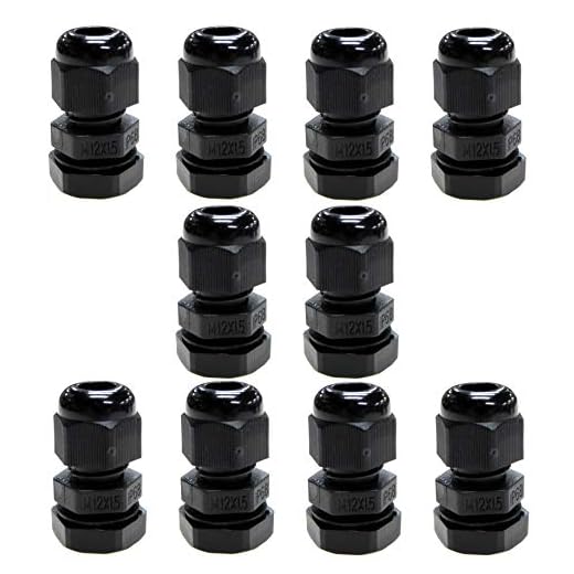 10-pack svart M12 12 mm TRS fyllningsförmåga för 3-6,5 mm kabel, vattentät IP68 med låsmutter och bricka