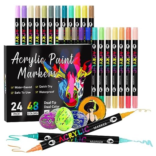 TrendGate Rotuladores Acrilicos Permanentes, 48 Colores 24 Piezas Rotuladores de Pintura Acrílica Doble Punta con Fina y Pincel, para Pintar Piedras, Tela, Cerámica, Vidrio, Madera, Metal