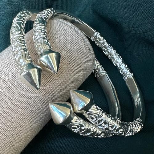 Extra Thick Pyramid 925 Sterling Silver West Indian Bangles, Heavy Cuff bracelets, 1 pair2